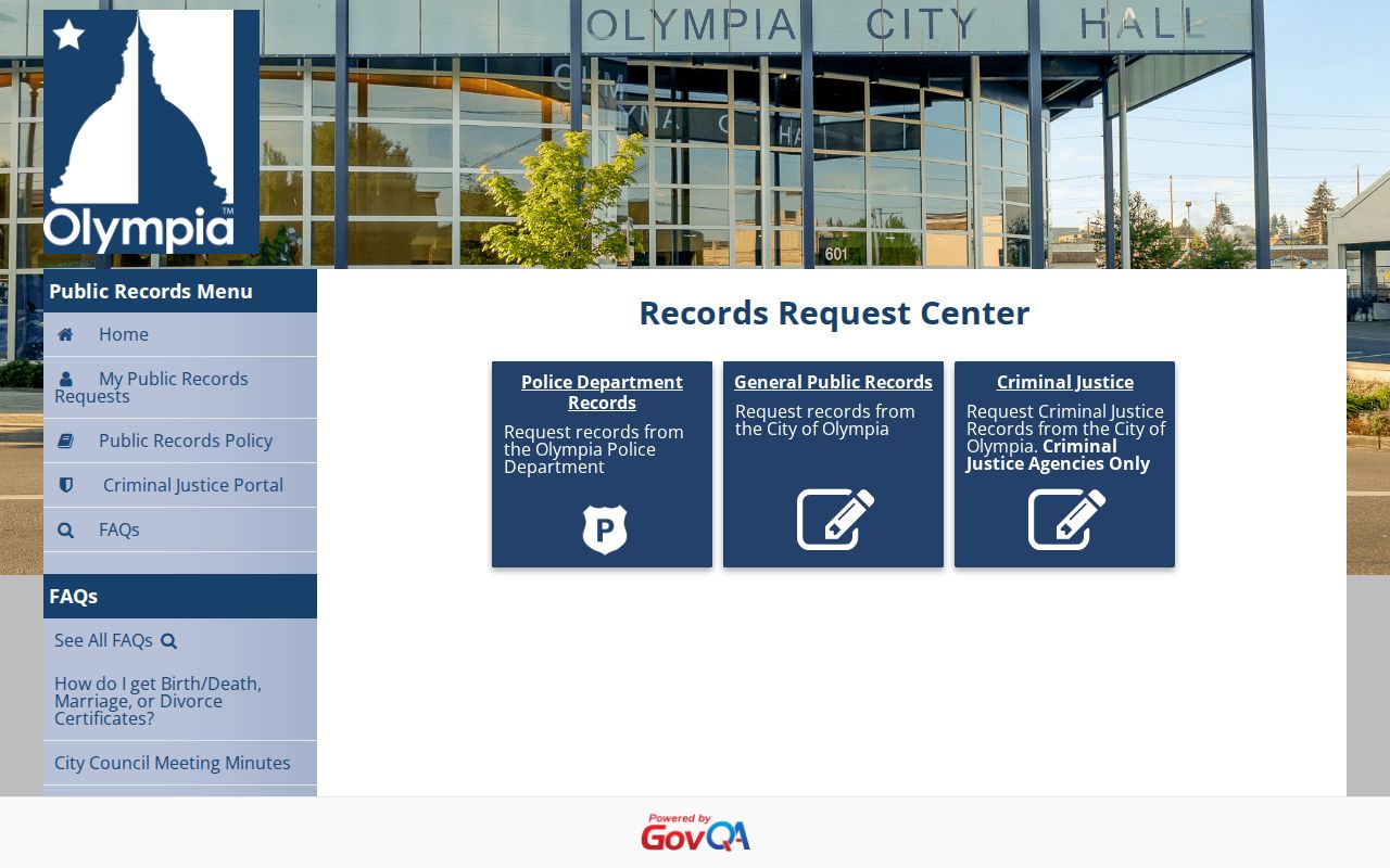 Thurston County Olympia Police arrest record request portal